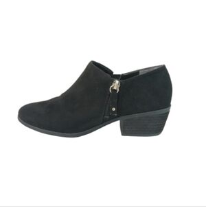Dr Scholl's Booties Women's 7.5 Black Faux Suede Side Zip Heeled Ankle Boots